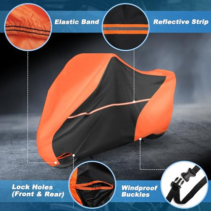 X AUTOHAUX 230cm/91" Motorcycle Cover Waterproof for for Honda Shadow Phantom VT750C Heavy Fabric Outdoor Sun UV Rain Dust All Weather Protection Motorbike Cover Orange - size: 230*95*125cm/91*37*49inch