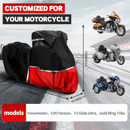 420D Motorcycle Cover for Trike Models Freewheeler, Tri Glide Ultra and CVO Version, All Weather Outdoor Protection, Tear-Resistant Heavy Duty Waterproof Trike Cover for Snow Rain Wind Dust Protection - size: Trike