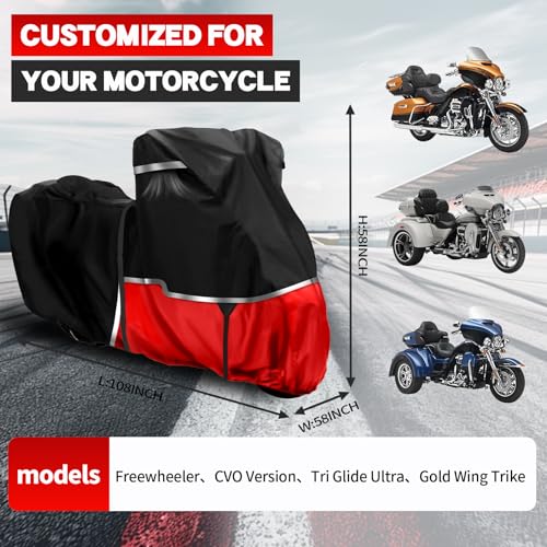 420D Motorcycle Cover for Trike Models Freewheeler, Tri Glide Ultra and CVO Version, All Weather Outdoor Protection, Tear-Resistant Heavy Duty Waterproof Trike Cover for Snow Rain Wind Dust Protection - size: Trike