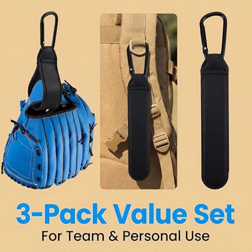 3 PCS Adjustable Baseball Glove Clip for Hanging Bags, Sports Gear Holder with Loops for Drying & Equipment Storage