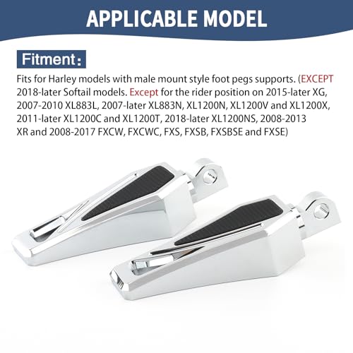 Motorcycle Foot Pegs Phantom Pegs Male Mount Footrest for Harley Dyna Fat Bob Low Rider Touring Road Glide Road King Street Glide Electra Glide Sportster XL 883 Softail Breakout Universal (Chrome) - color: Chrome