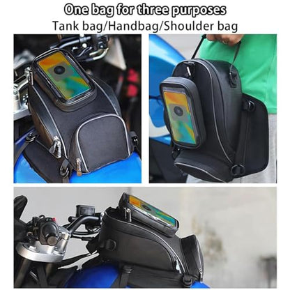 Motorcycle Tank Bag for Kawasaki Ninja 400 2018–2026, Magnetic & Strap Mount Tank Bag for Motorcycles, Waterproof Touch Screen Phone Pouch Anti-slip Base