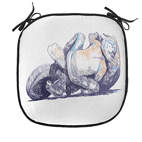 Lunarable Motorcycle Chair Cushion Pad, Sketchy Image of a Motorbike Racer Bending Down to The Route Performer Winner, Seat Padding for Kitchen & Patio with Anti-Slip Backing, 16"x16", Purple White - color: Purple White, size: Pack of 1