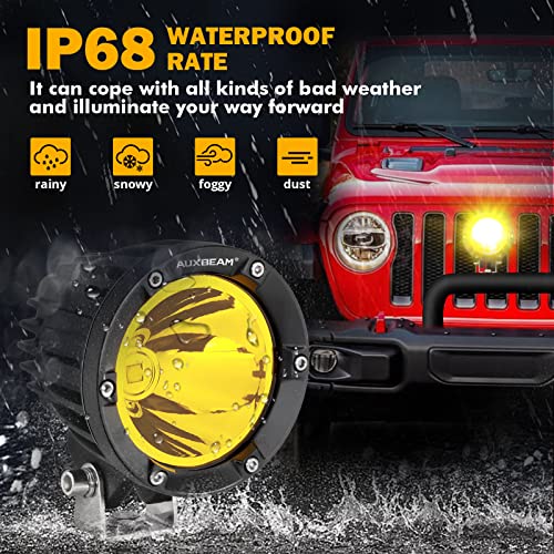 Auxbeam 4 Inch 72W Amber Fog Lights, 2PCS 7200LM LED Round Offroad Light Pods, Yellow Spot Beam Driving Off Road Work Light Bar with Wiring Harness Kit for Jeep Vehicle Pickup Trucks ATV UTV SUV - color: C4 Series-Yellow Spot Beam