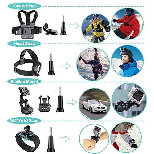 61 in 1 Action Camera Accessories Kit for GoPro Hero 13 12 11 10 9 8 7 6, Gopro Max, GoPro Fusion, Xiaomi, Insta360, DJI Osmo Action, AKASO APEMAN, Campark, SJCAM