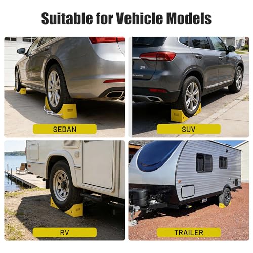 Yescom PU Wheel Chocks for Wheel 24" - 32" with 5ft Rope, 33,000 lbs Heavy Duty Capacity, Lightweight Car Chocks for Travel Trailers, RV, SUV, Truck, Camper - Anti-Slip Tread, Easy to Use & Odorless - size: for Wheel 24" - 32", 2Pack