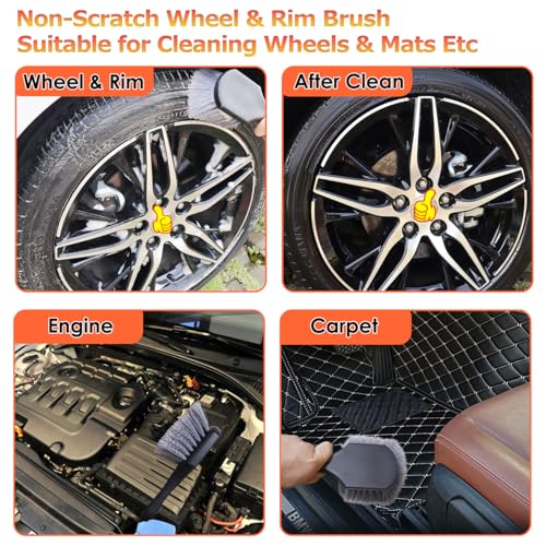 Tire Brush Wheel Cleaner Brush,Soft Bristle Cleaning Brush,Car Wash Brush Clean Tires & Wheel Releases Dirt and Road Grime,Car Accessories for Women/Men,Short Handle for Easy Scrubbing,Scratch-Fr-ee