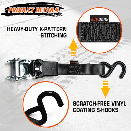 8-Pack Ratchet Tie Downs, 15Ft Heavy Duty Lashing Straps, 1800LBS Break Strength, Cargo Straps with Rubber Handle & S Hooks for Moving Appliances, Motorcycle, ATV, UTV, Truck Bed, Black - color: Black