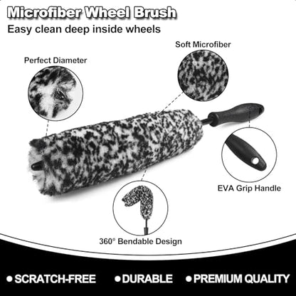 12Pcs Wheel Brush Kit for Cleaning Wheel and Tire, Wheel and Rim Brush, Car Detailing Brushes, Tire Brush, Bendable & Durable Car Wheel Rim Cleaner Brush Set,Car Detailing Cleaning Brush Supplies Kit - color: Black