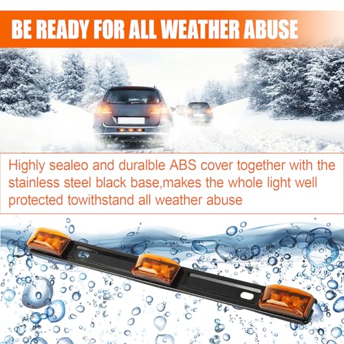 Car Trailer Tail Light Bar, 3-Light 9 LED Gap Identification Marker Light Strip with Stainless Steel Bracket, Identification Marker Light with Black Base for Truck Trailer Boat (Yellow) - color: Yellow