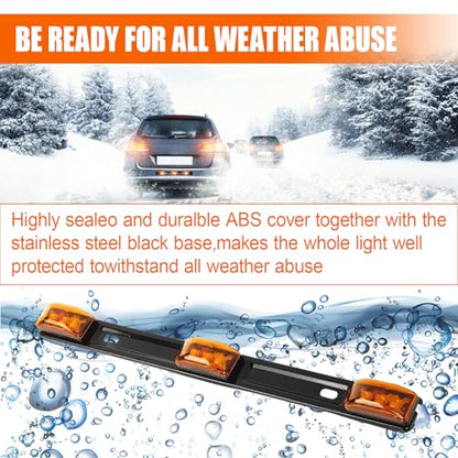 Car Trailer Tail Light Bar, 3-Light 9 LED Gap Identification Marker Light Strip with Stainless Steel Bracket, Identification Marker Light with Black Base for Truck Trailer Boat (Yellow) - color: Yellow