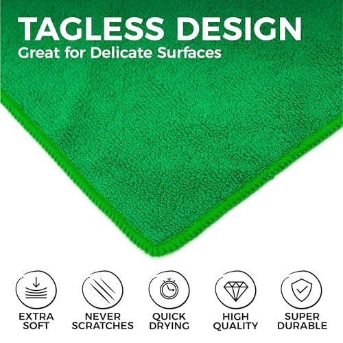 The Rag Company - All-Purpose Microfiber Terry Cleaning Towels - Commercial Grade, Highly Absorbent, Lint-Free, Streak-Free, Kitchens, Bathrooms, Offices, 300gsm, 16in x 16in, Green (12-Pack) - color: Green, size: 16in x 16in