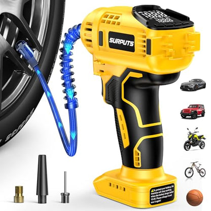 Tire Inflator Air Compressor Compatible with Dewalt 20V Battery, 150PSI Cordless Portable Air Pump with Digital Pressure & Auto Shut-Off, LED Light for Car Motorcycles Bike Ball (Tool Only)