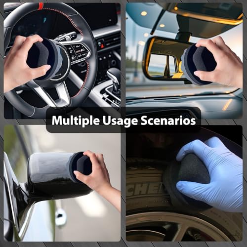 4 Pcs Large Tire Shine Applicator, Reusable Tire Dressing Applicator Wave Contoured, Tire Sponge Pads for Car Detailing Cleaning, 4.33 inch (2 Blue &2 Black) - size: 4.33inch-2 Black & 2Blue
