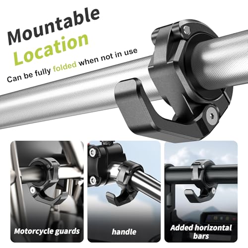 LOKTENWO Aluminum Alloy Motorcycle Helmet Hook Holder, Foldable Handlebar Hooks Dirtbike Helmet Hanger Suitable for Hanging Keys, Gloves, Luggage