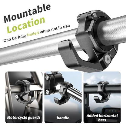 LOKTENWO Aluminum Alloy Motorcycle Helmet Hook Holder, Foldable Handlebar Hooks Dirtbike Helmet Hanger Suitable for Hanging Keys, Gloves, Luggage