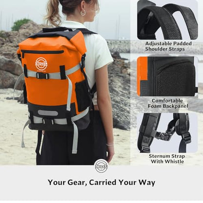 STOVER 5/10/25/30/40/55L Waterproof Dry Bag- Roll-Top Backpack w/Phone Case- Kayaking, Hiking, Camping, Boating- Men/Women - color: 40l Orange (With Phone Case), size: 40L