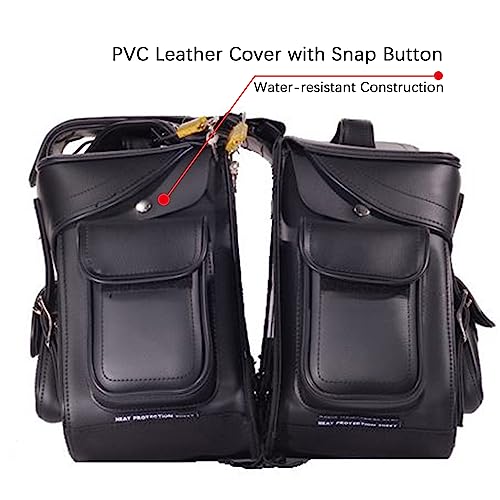 Dream Apparel Faux Leather Motorcycle Saddle Bags Throw Over Saddlebags, PVC Motorcycle Side Bags for Honda Shadow Softail Dyna V-star (Black, No Studs) - color: Black 55L No Studs