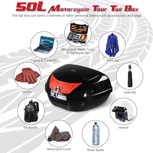 Yescom 50L Universal Motorcycle Tour Tail Box Scooter Trunk Storage w/Lock Case - size: 50L