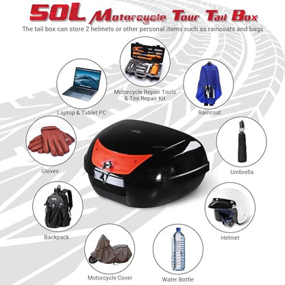 Yescom 50L Universal Motorcycle Tour Tail Box Scooter Trunk Storage w/Lock Case - size: 50L