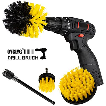 Drill Brush Attachment Set - 4 Piece Cleaning Kit for Bathroom Surfaces, Grout, Floor, Tub, Shower, Tile, Kitchen and Car - Electric Multi-Purpose Scrubber - color: Yellow and Black