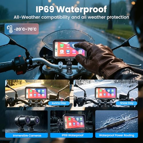 Wonvon 6.25" Motorcycle CarPlay Display Wireless Apple CarPlay | Android Auto GPS Navigation, 2K Dual Dash Cam, IP69 Waterproof, Anti-Glare Screen, Quick Release Mount - color: 6.25 Inch for 99% Motor