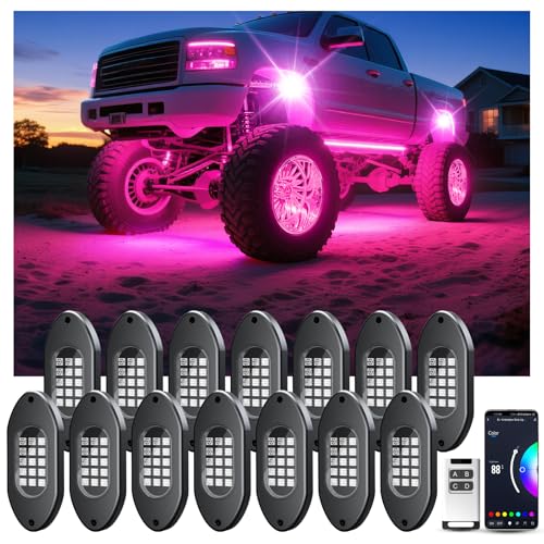 LED Rock Lights for Trucks 14 Pods,RGB Rocklights with App & Remote Control, Underglow Rock Light Kit for Trucks UTV ATV Golf Cart RZR - color: RGB, size: 14 Pods