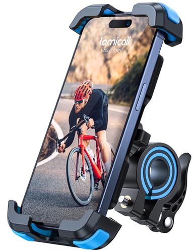 Lamicall Motorcycle Phone Mount, Bike Holder - Upgrade Adjustable Cell Holder, Bicycle Scooter Handlebar Cradle Clip for iPhone 15 Pro Max/Plus, 14, Galaxy S22 and 4.7-6.8" Phone, Blue - color: Blue