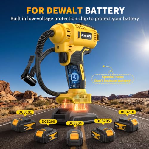Tire Inflator Air Compressor Compatible with Dewalt 20V Battery, 150PSI Cordless Portable Air Pump with Digital Pressure & Auto Shut-Off, LED Light for Car Motorcycles Bike Ball (Tool Only)