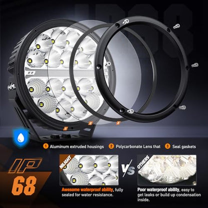 Nilight LED Offroad Driving Lights with Amber DRL 2PCS 7 Inch Round 90W IP68 Spot Flood Combo Work Light Bar with 12 AWG DT Connector Wiring Harness Kit for 4x4 Truck ATV UTV SUV - color: 2Pcs 90w 7Inch amber DRL Light Kit