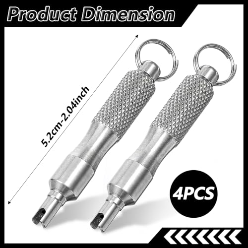 4 PCS Valve Core Removal Tool Keychain, Stainless Steel Tire Valve Stem Tool Portable Valves Core Disassembly and Repair Tools for Bicycle Car Motorcycle Repair Install Accessory