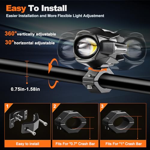 LEDMIRCY Motorcycle Auxiliary Lights, Luces Exploradoras Para Moto With Switch Wiring Harness LED Fog Driving Light Kit IP68 Waterproof/Shockproof Offroad Spot Lights for ATV UTV Snowmobile Boat
