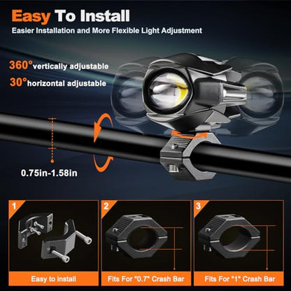 LEDMIRCY Motorcycle Auxiliary Lights, Luces Exploradoras Para Moto With Switch Wiring Harness LED Fog Driving Light Kit IP68 Waterproof/Shockproof Offroad Spot Lights for ATV UTV Snowmobile Boat