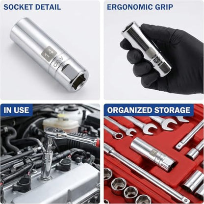 1PCS Magnetic Spark Plug Socket, 3/8 Inch Drive 6-Point Sparking Plugs Socket, Universal Spark Plug Removal Tool Accessories for Most Cars, SUVs, Trucks(14MM) - size: 14MM