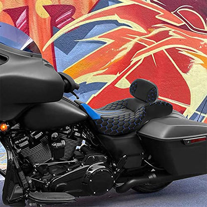 C.C. RIDER Motorcycle Backrest Plug-in Driver Rider Backrest Sissy Bar for Harley Davidson Touring CVO Street Glide Road Glide Electra Glide Road King 2009-2023 - color: Rider Backrest-Blue Stitching