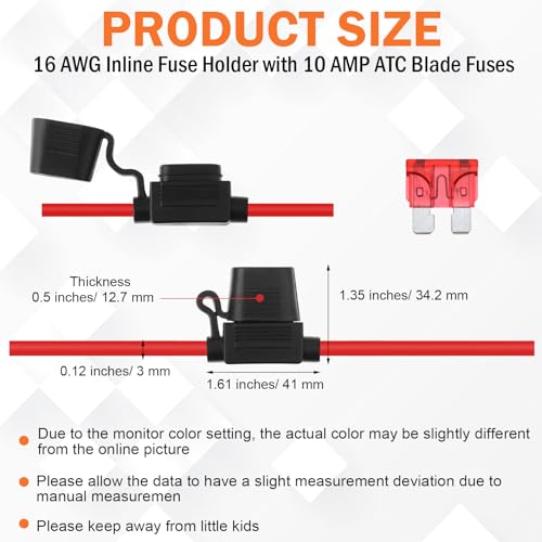Shimeyao 24 Pcs Inline Fuse Holder Waterproof Automotive Replacement with ATC Blade Fuses for Car Truck Motorcycle Boat (16 Awg with 10 A) - size: 16 Awg with 10 A