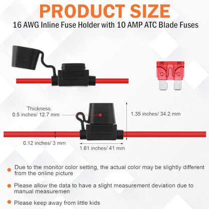 Shimeyao 24 Pcs Inline Fuse Holder Waterproof Automotive Replacement with ATC Blade Fuses for Car Truck Motorcycle Boat (16 Awg with 10 A) - size: 16 Awg with 10 A