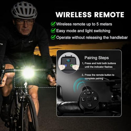 2000 Lumens Bike Headlight, Compatible with Garmin/Bryton, High & Low Beam Anti-Glare Bicycle Front Light, USB-C Rechargeable, Waterproof for Night Riding and Urban Cycling