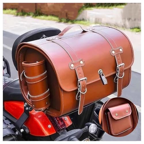 Motorcycle Top Case for Indian Scout, Leather Tail Bag Weather Resistant Trunk Bag, Thing Storage Motor Saddle Pannier Bag, Motorcycle Saddle Bags,C Light Brown - color: C Light Brown