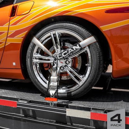 VULCAN Car Tie Down with Chain Anchors - Lasso Style - 2 Inch x 96 Inch - 4 Pack - Silver Series - 3,300 Pound Safe Working Load - size: Chain Anchors - Silver Series (4 Pack)