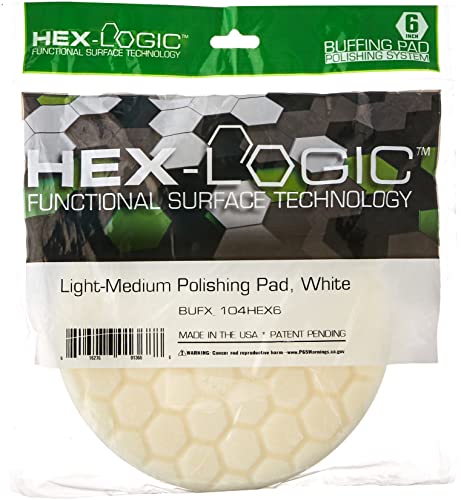 Chemical Guys BUFX_104_HEX6 Hex-Logic Light-Medium Polishing Pad, White (6.5 Inch Pad Made for 6 Inch Backing Plates), Gray, 1 Pad Included - size: 6.5 Inch Pad (1 Pack), style: Light Cutting