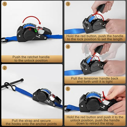 10FT Retractable Ratchet Straps(2-Pack) - 1 Inch (1800 LB Break Strength) Heavy Duty Self Retracting Ratchet Straps with Soft Loops & Storage Bag for Household, Motorcycle, Truck, ATV(Blue) - style: Blue-2 Pack