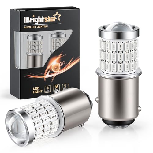 iBrightstar 9-30V Flashing Strobe Blinking Brake Lights 1157 2057 2357 7528 BAY15D LED Bulbs with Projector Replacement for Tail Brake Stop Lights, Brilliant Red - color: Red, size: 1157