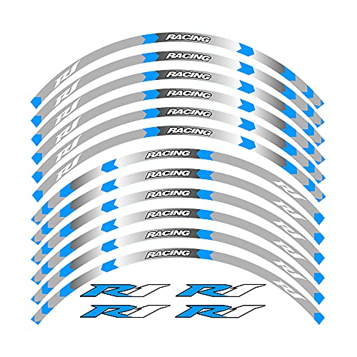 Motorcycle Rim Stripes Decals Wheel Sticker Reflective Tape for Yamaha YZF R1 1998-2022/R1M 2015-2022/R1S 2001 2016-2018 - color: B Blue 12pcs