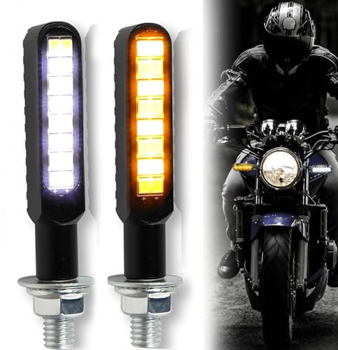 JMTBNO 2PCS Motorcycle Flowing Turn Signals Brake Lights Blinkers Indicators Amber White Compatible with Honda Yamaha Suzuki Street Sports Bike Dirt Bike Cruiser Scooter Quad - color: Amber-White
