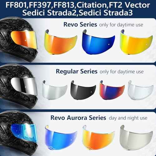RIDERCO Sedici Strada 2 Visor Replacement, Motorcycle Helmet Face Shield Compatible with Strada 3 Citation FT2 Vector FF801 FF397 FF813, Deep Smoke, Day Use Only - color: Deep Smoke