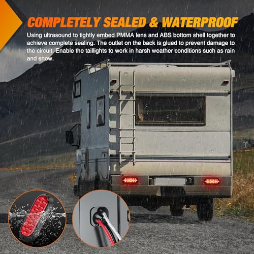 Nilight 6Inch Oval Tail Light 2PCS Red 24LED Running Stop Brake Turn Surface Mount Marker Light Sealed IP67 Waterproof Taillight for 12V RV Camper Caravan Truck Trailer Bus - color: Red 24LED Lights Screws 2Pcs