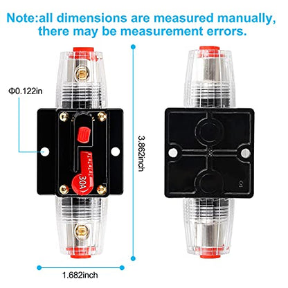 30 Amp Audio Circuit Breaker,12V-24V DC Fuse Holder,20-300A Breaker Switch,Inline Circuit Breaker with Reset Button,for Automotive Marine Boat Audio System Current Overload Protection - color: 30A