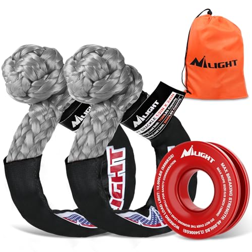 Nilight 2PCS Synthetic Soft Shackle 1/2" x 24" & Recovery Ring Kit - 56,000 LBS Shackle Breaking Strength with 46,000 LBS MBS Snatch Pulley for 4x4 Truck SUV ATV UTV Off-Road Vehicle Extraction (Gray) - color: 2Pc Shackles Grey + Snatch Ring Red