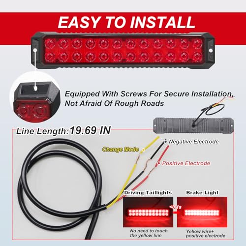 24 LED Red Trailer Brake Tail Light Bar Strip, Stop Parking Marker Tail Lights Waterproof Brake Red Light for Trucks Car Pickups RV ATV Tow Van Offroad Vehicles 9'' Surface Mount LED Bar 2PCS